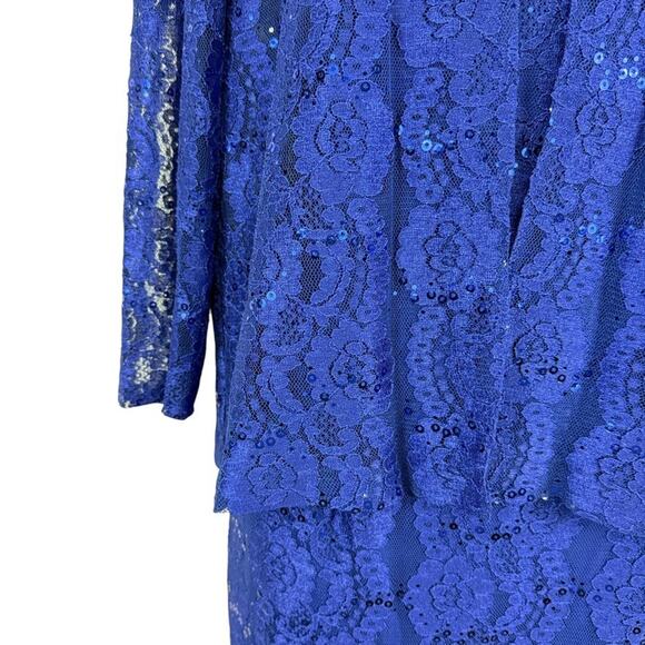 Alex Evenings Blue Lace Sleeveless Dress & Sheer Jacket Set Sequin Party sz 10 - Picture 6 of 16